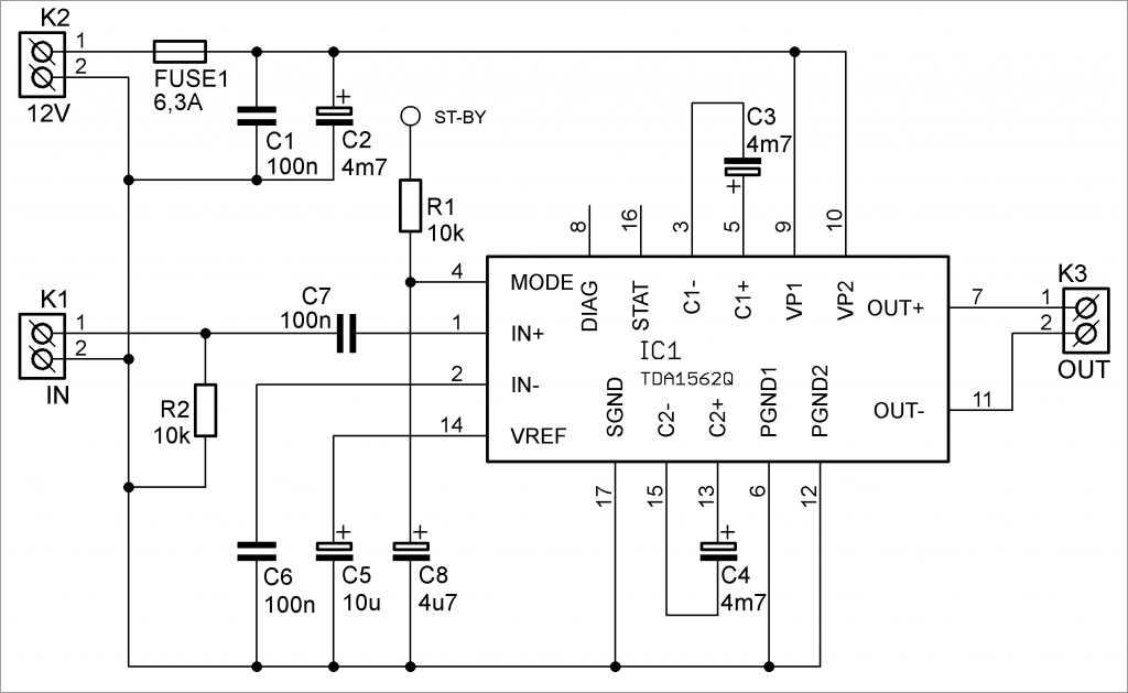 zesilovač TDA1562Q schéma