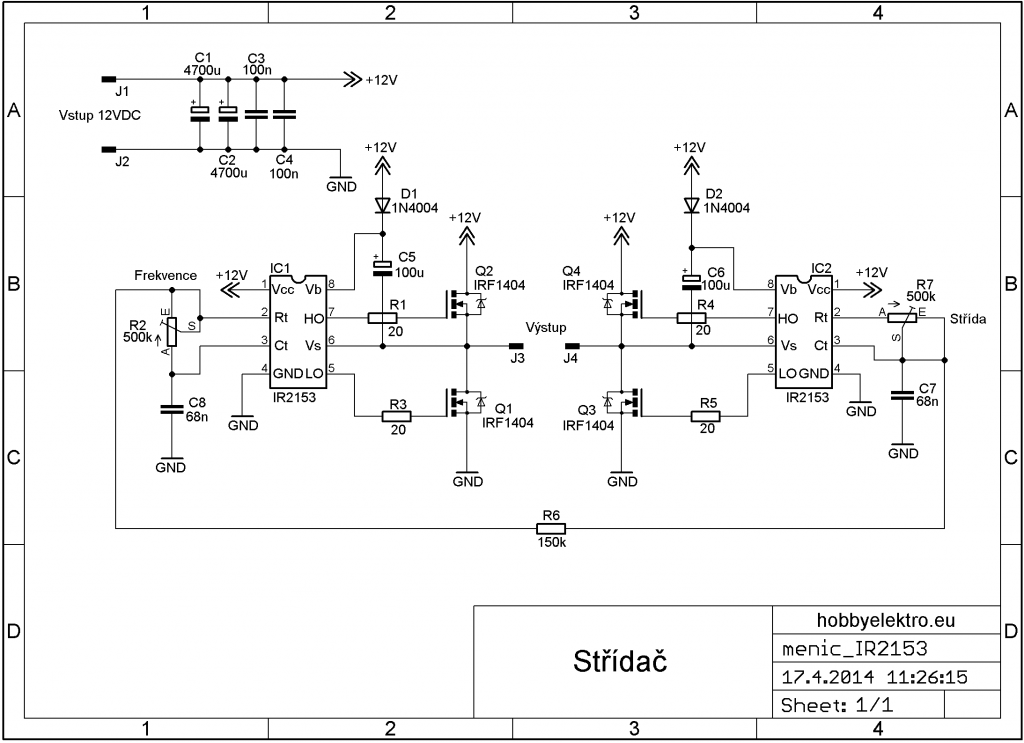 střídač s IR2153 schéma