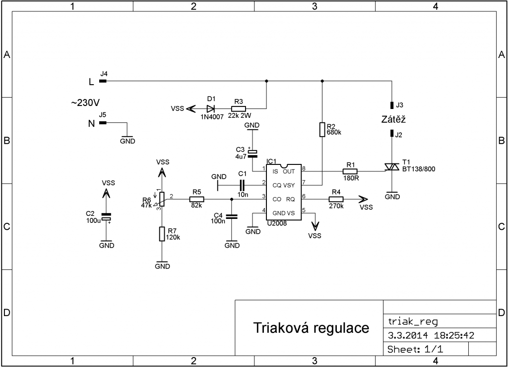 triaková regulace schéma