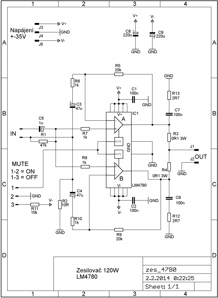 zesilovač lm4780 schéma