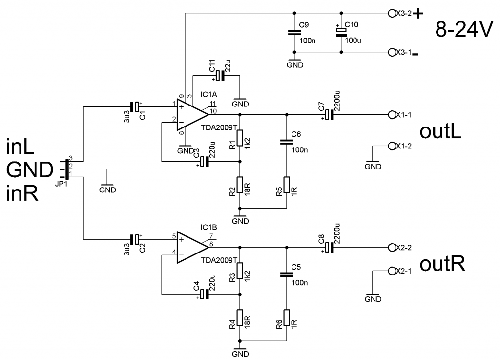 zesilovač tda2009 schéma